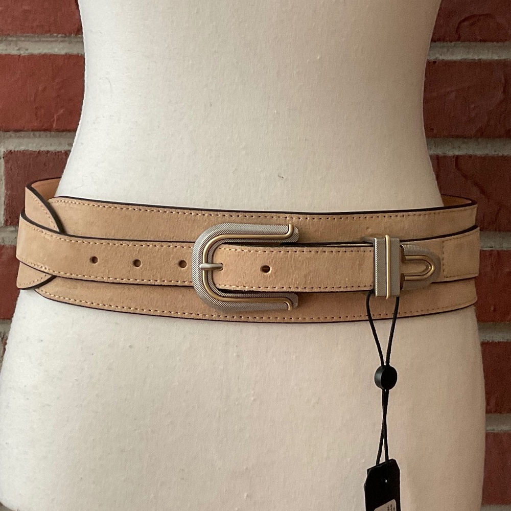 rag & bone Tan Double-Wrap Leather Belt with Silver-Tone Buckle